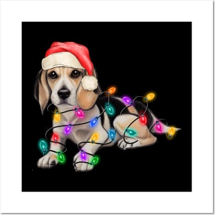 Funny Beagle Christmas Santa Hat Animals Xmas Light Posters and Art